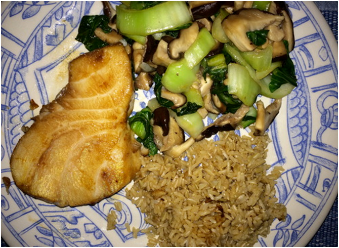 Grilled Chilean Sea Bass with Baby Bok Choy & Shiitake Mushrooms