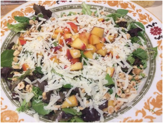 Mixed baby greens with nectarines, toasted hazelnuts, Pecorino Romano and balsamic vinaigrette