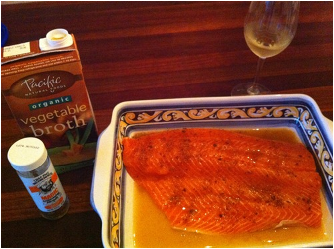 Salmon Baked in Vegetable Broth & Spices