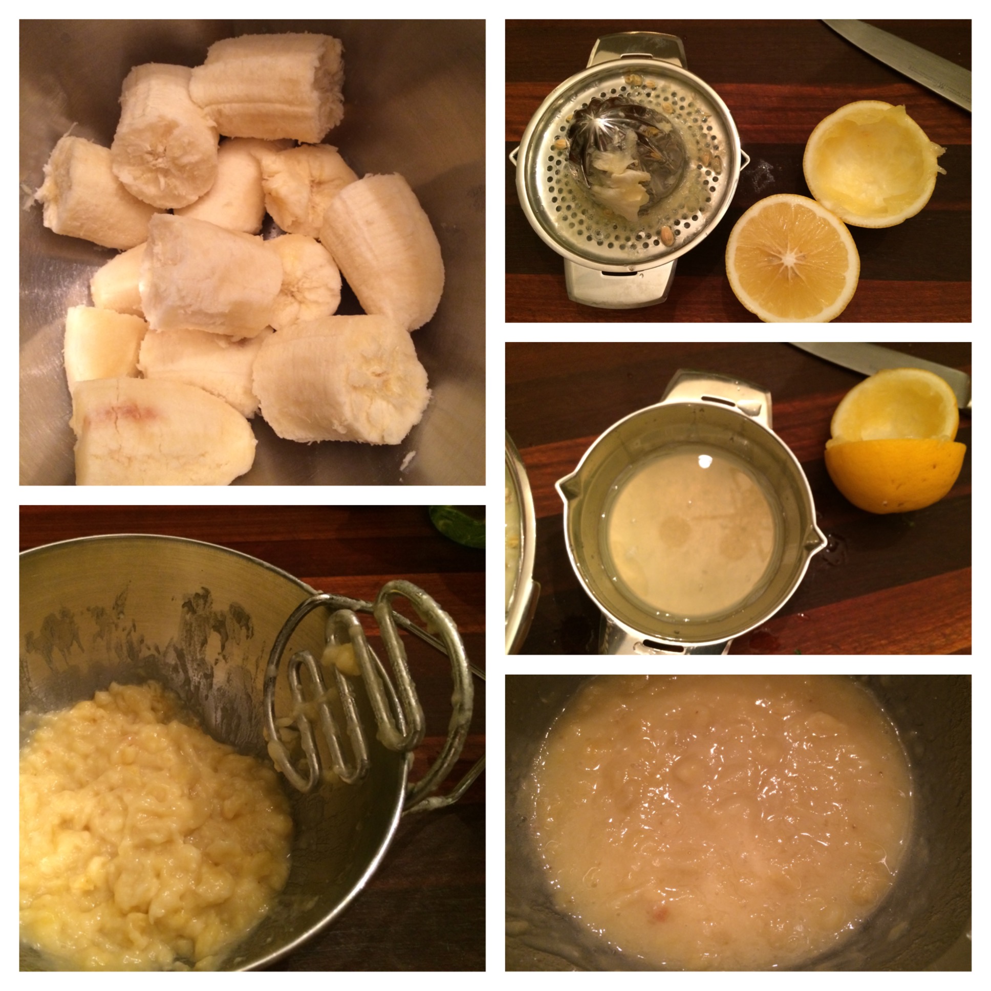 The mashed bananas and lemon juice mixture